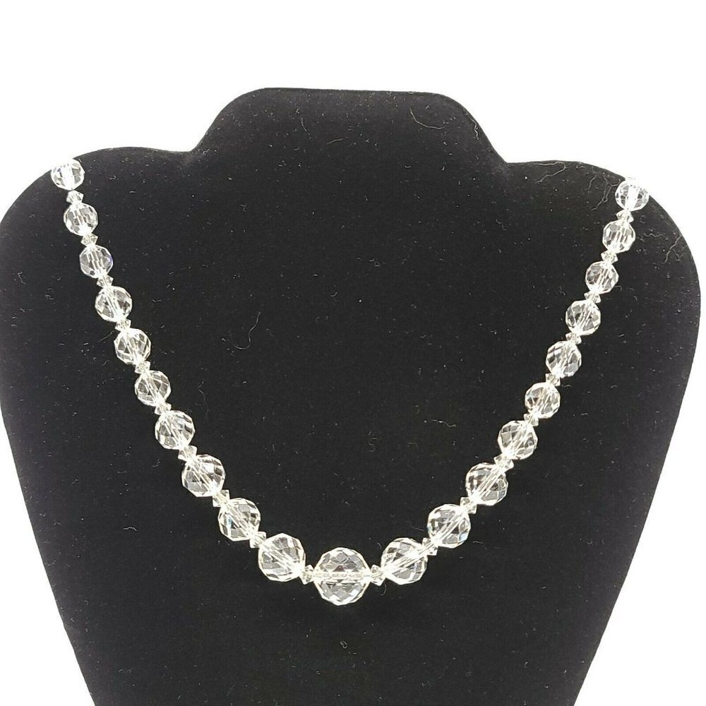 Clear Crystal Glass Bead Beaded Gold Tone Necklace